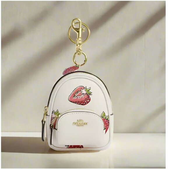Coach Mini Court Strawberry Backpack Bag Charm CAO93 White Keychain ORGPKG - Picture 7 of 13